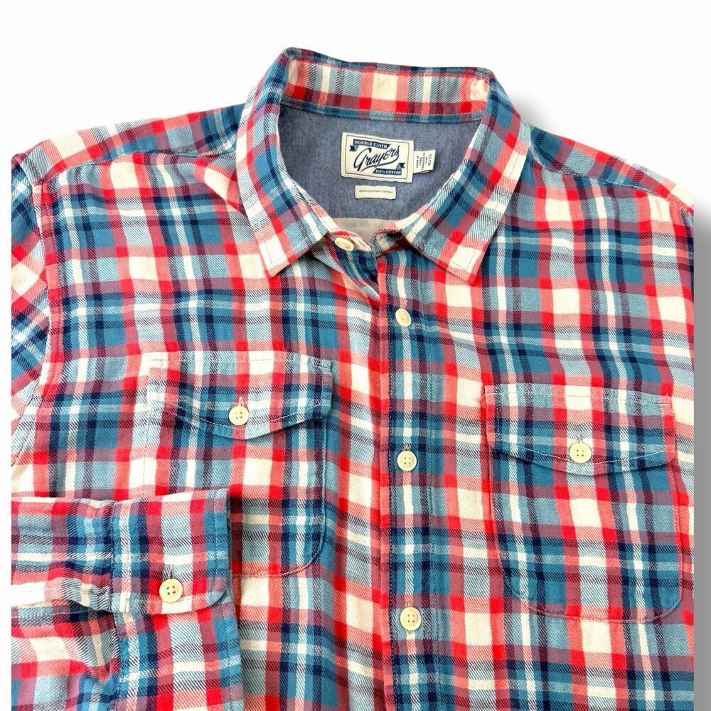 Grayers Flannel Shirt Men's XL Red Blue Plaid Cotton Gorpcore Coastal Preppy